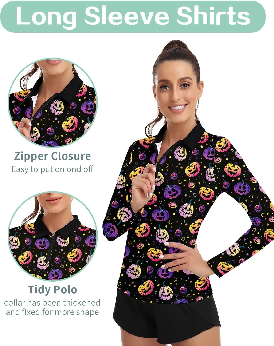 Soneven Women's Long Sleeve Golf Polo Shirts Moisture Wicking Quick Dry Half-Zip Pullover Athletic Workout Striped Tops