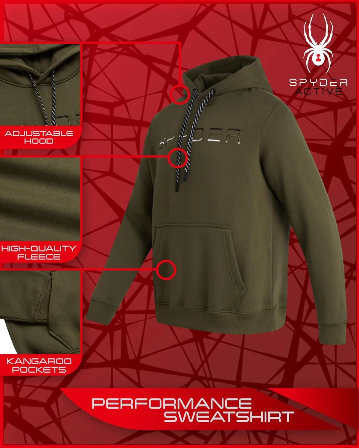 Spyder Men's Sweatsuit Set - 2 Piece Performance Fleece Pullover Hooded Sweatshirt and Jogger Sweatpants for Men (S-XXL)