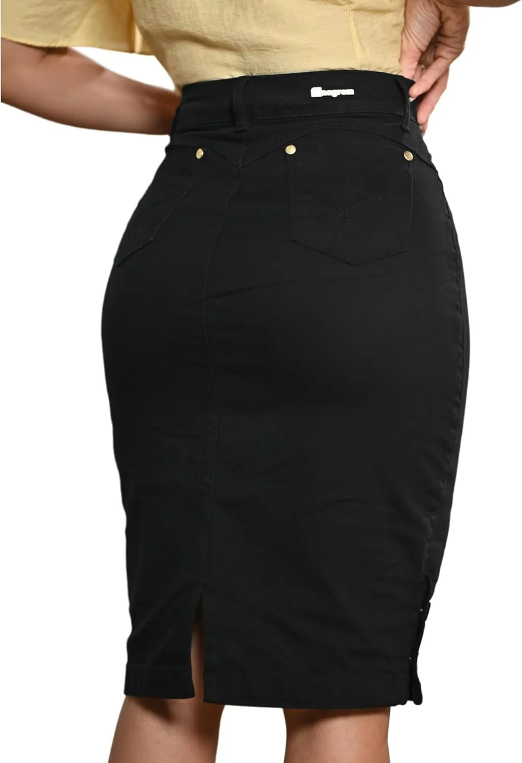 Straight Knee Length Stretch Denim Jean Skirt for Women Size 0-22 Regular and Plus Size Side Button Details