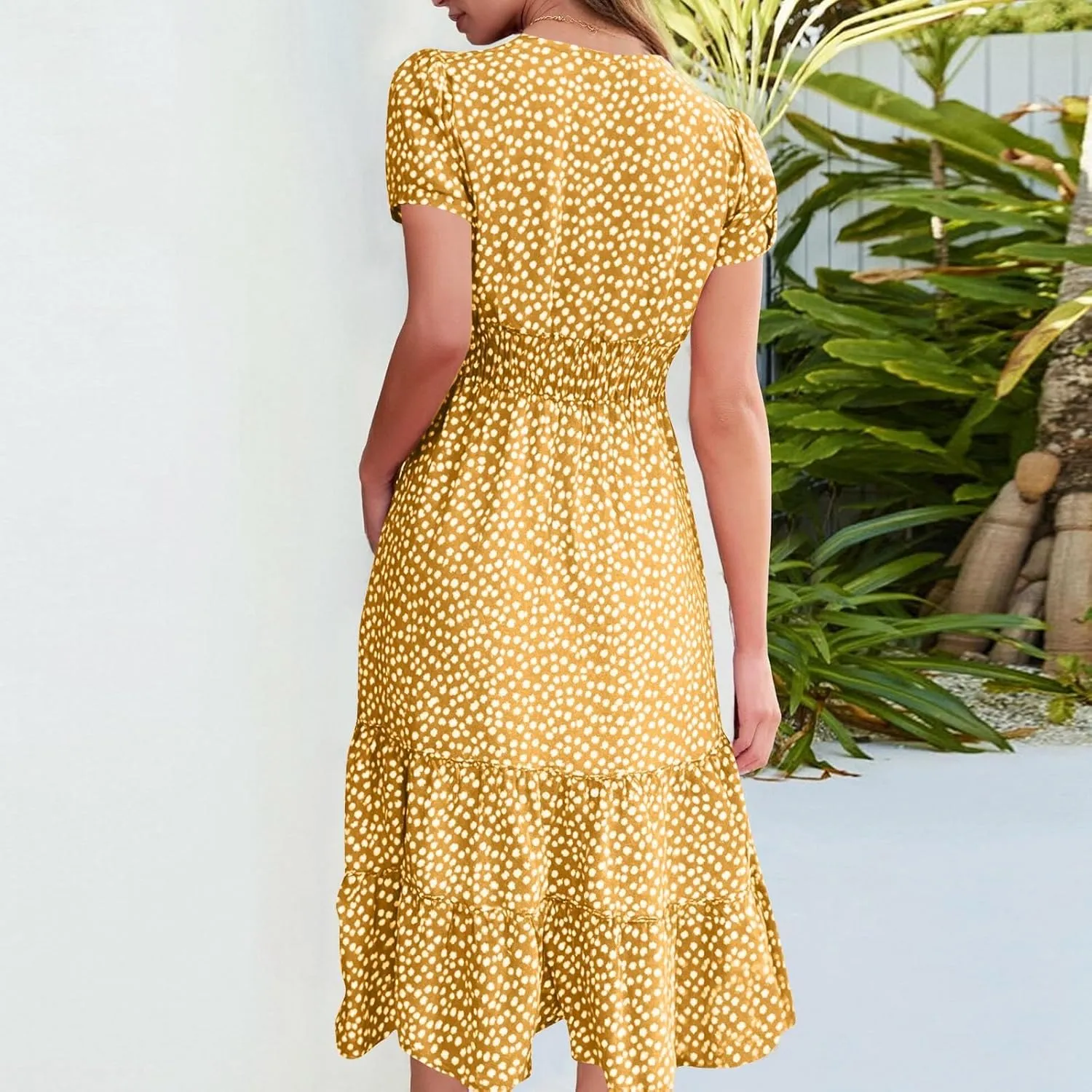 Summer Dresses for Women 2025 Square Neck Tiered Casual Floral Short Sleeve A-Line Flowy Dress Beach Boho Sundress