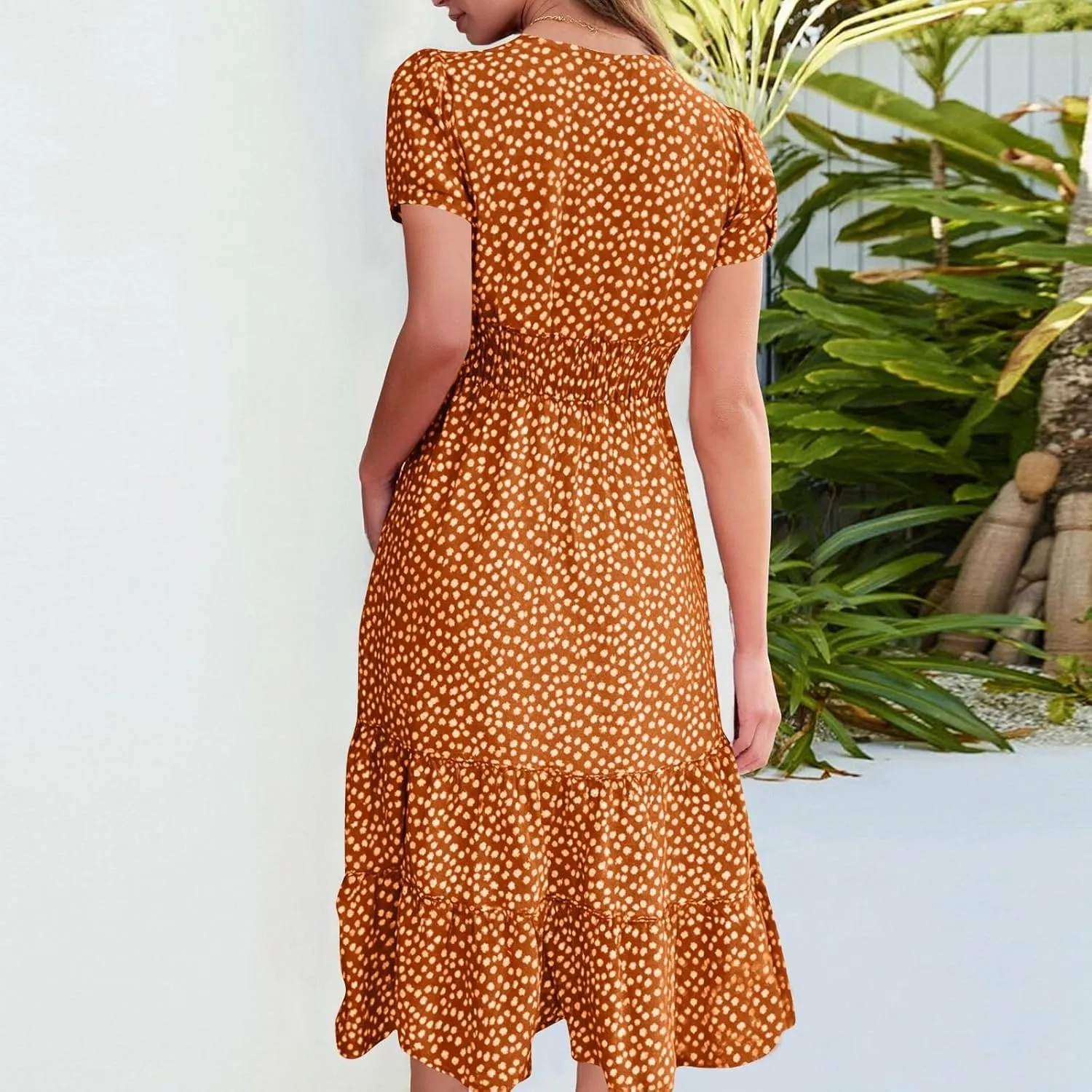 Summer Dresses for Women 2025 Square Neck Tiered Casual Floral Short Sleeve A-Line Flowy Dress Beach Boho Sundress