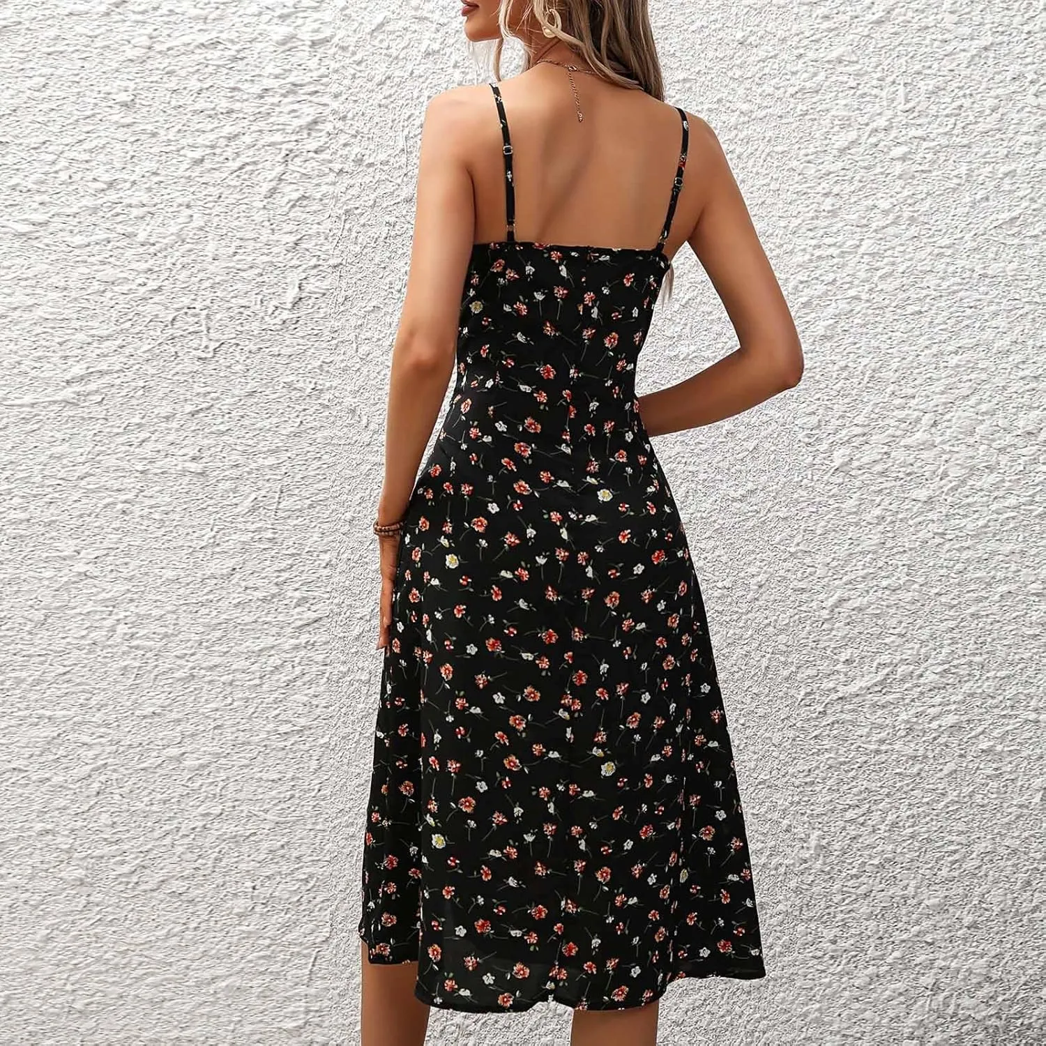 Sundresses for Women 2024 Sexy Boho Spaghetti Strap Polka Dot Tank Dress Flowy High Side Split Long Maxi Dresses
