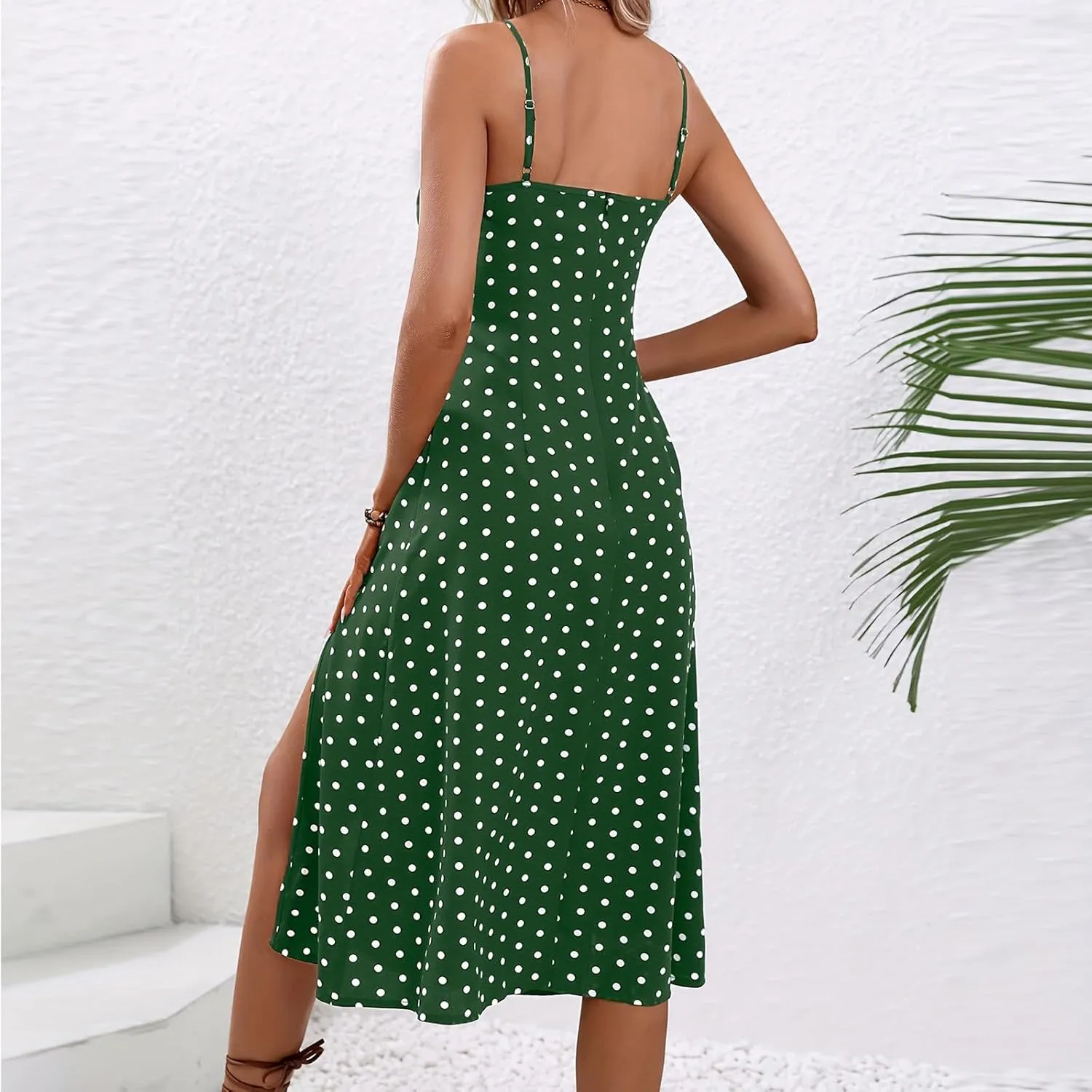 Sundresses for Women 2024 Sexy Boho Spaghetti Strap Polka Dot Tank Dress Flowy High Side Split Long Maxi Dresses
