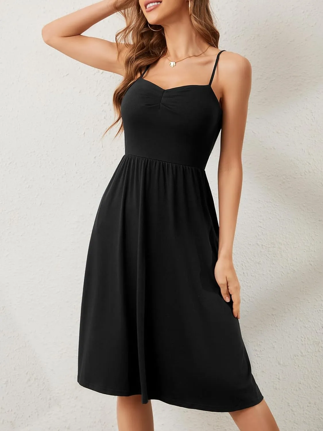Sureple Summer Dresses for Women 2025 Casual Sweetheart-Neck Empire Waist Swing Aline Spaghetti Strap Dress with Pockets