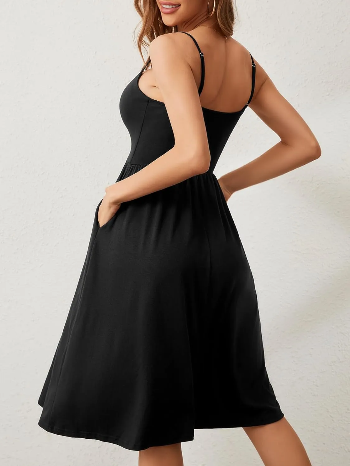 Sureple Summer Dresses for Women 2025 Casual Sweetheart-Neck Empire Waist Swing Aline Spaghetti Strap Dress with Pockets