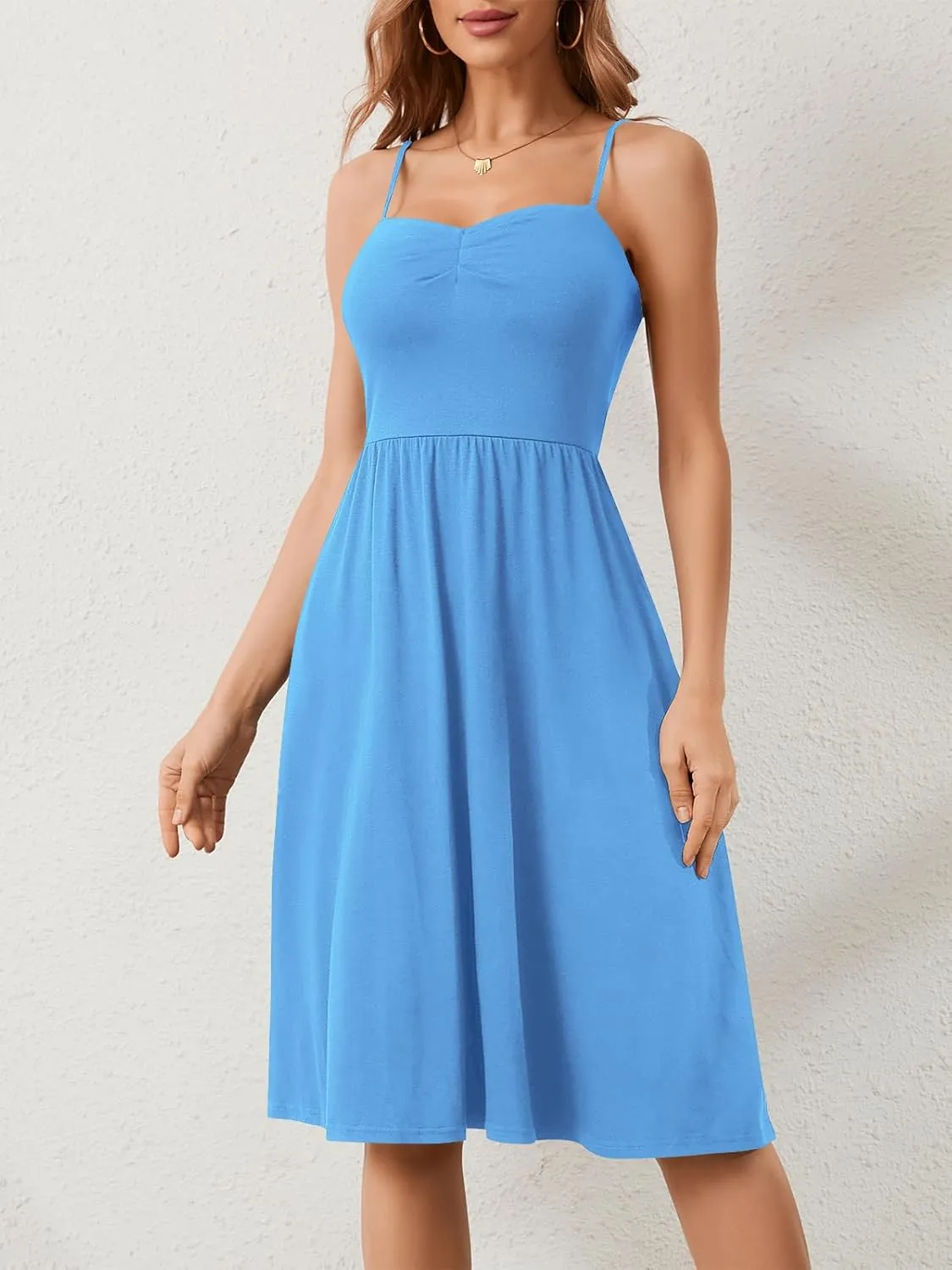 Sureple Summer Dresses for Women 2025 Casual Sweetheart-Neck Empire Waist Swing Aline Spaghetti Strap Dress with Pockets