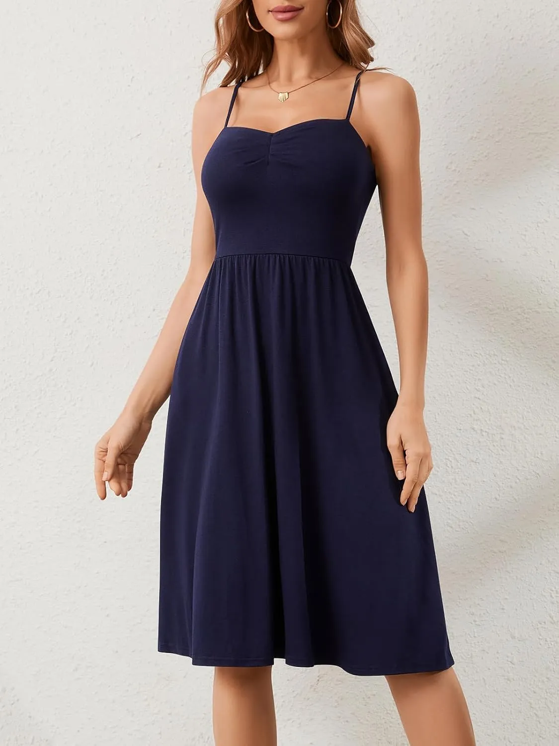Sureple Summer Dresses for Women 2025 Casual Sweetheart-Neck Empire Waist Swing Aline Spaghetti Strap Dress with Pockets