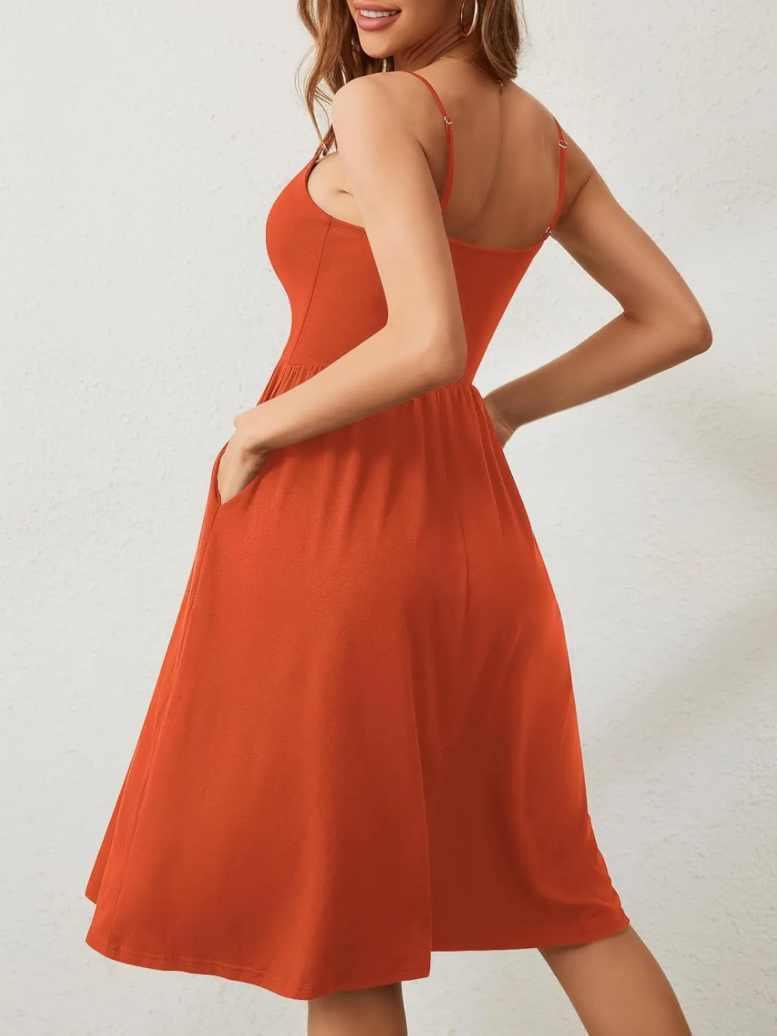 Sureple Summer Dresses for Women 2025 Casual Sweetheart-Neck Empire Waist Swing Aline Spaghetti Strap Dress with Pockets