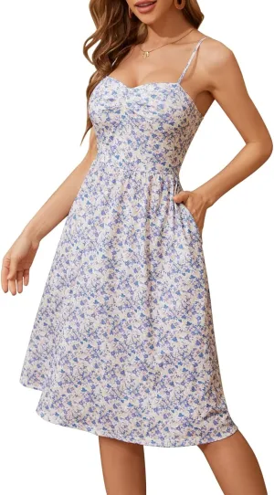 Sureple Summer Dresses for Women 2025 Casual Sweetheart-Neck Empire Waist Swing Aline Spaghetti Strap Dress with Pockets
