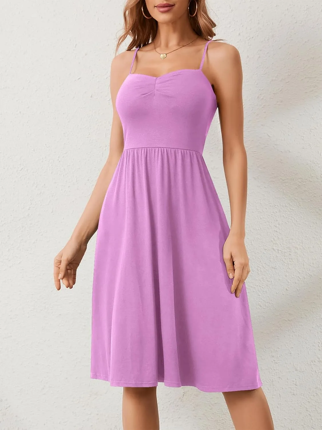 Sureple Summer Dresses for Women 2025 Casual Sweetheart-Neck Empire Waist Swing Aline Spaghetti Strap Dress with Pockets