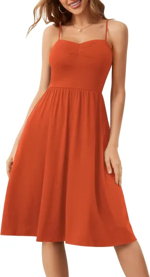 Sureple Summer Dresses for Women 2025 Casual Sweetheart-Neck Empire Waist Swing Aline Spaghetti Strap Dress with Pockets