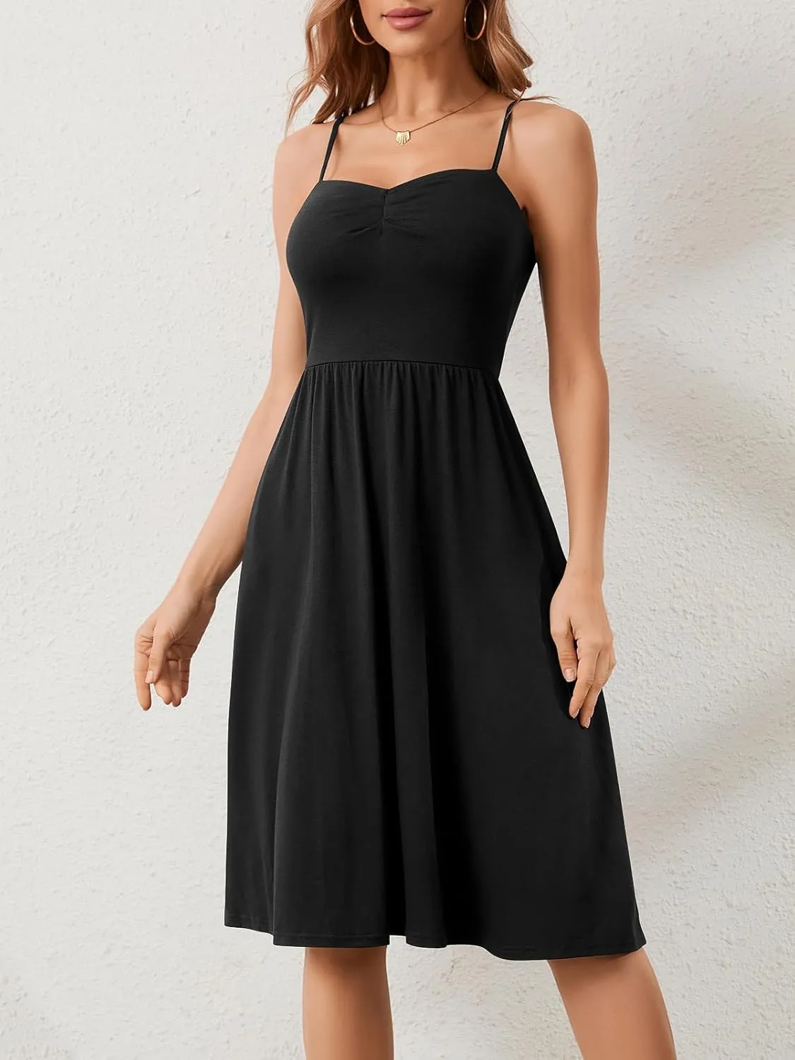 Sureple Summer Dresses for Women 2025 Casual Sweetheart-Neck Empire Waist Swing Aline Spaghetti Strap Dress with Pockets