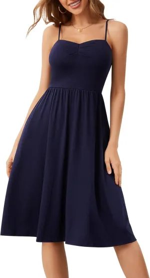 Sureple Summer Dresses for Women 2025 Casual Sweetheart-Neck Empire Waist Swing Aline Spaghetti Strap Dress with Pockets
