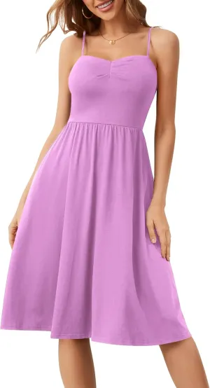 Sureple Summer Dresses for Women 2025 Casual Sweetheart-Neck Empire Waist Swing Aline Spaghetti Strap Dress with Pockets