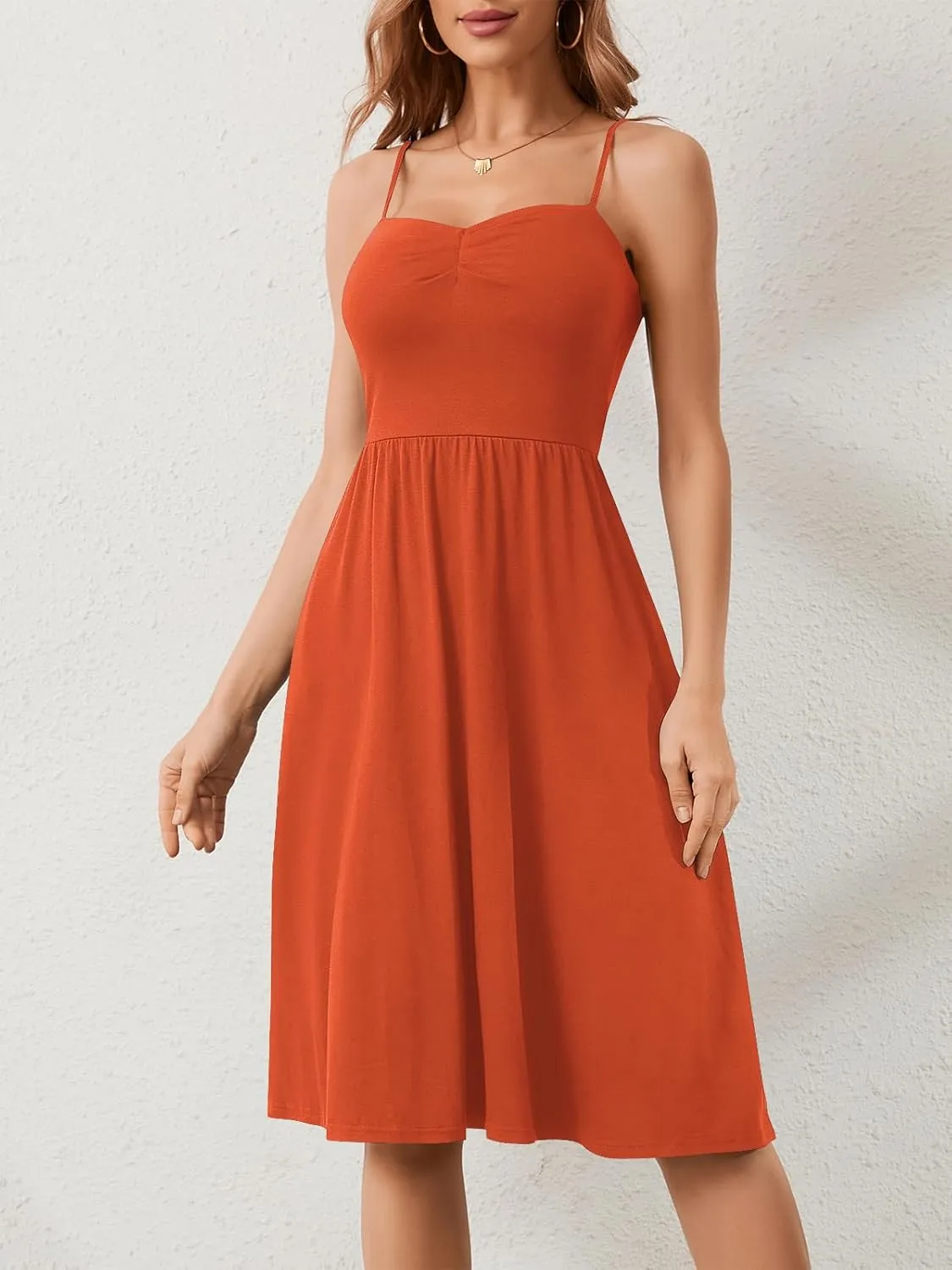 Sureple Summer Dresses for Women 2025 Casual Sweetheart-Neck Empire Waist Swing Aline Spaghetti Strap Dress with Pockets