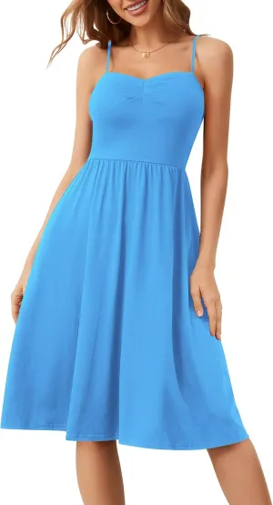 Sureple Summer Dresses for Women 2025 Casual Sweetheart-Neck Empire Waist Swing Aline Spaghetti Strap Dress with Pockets