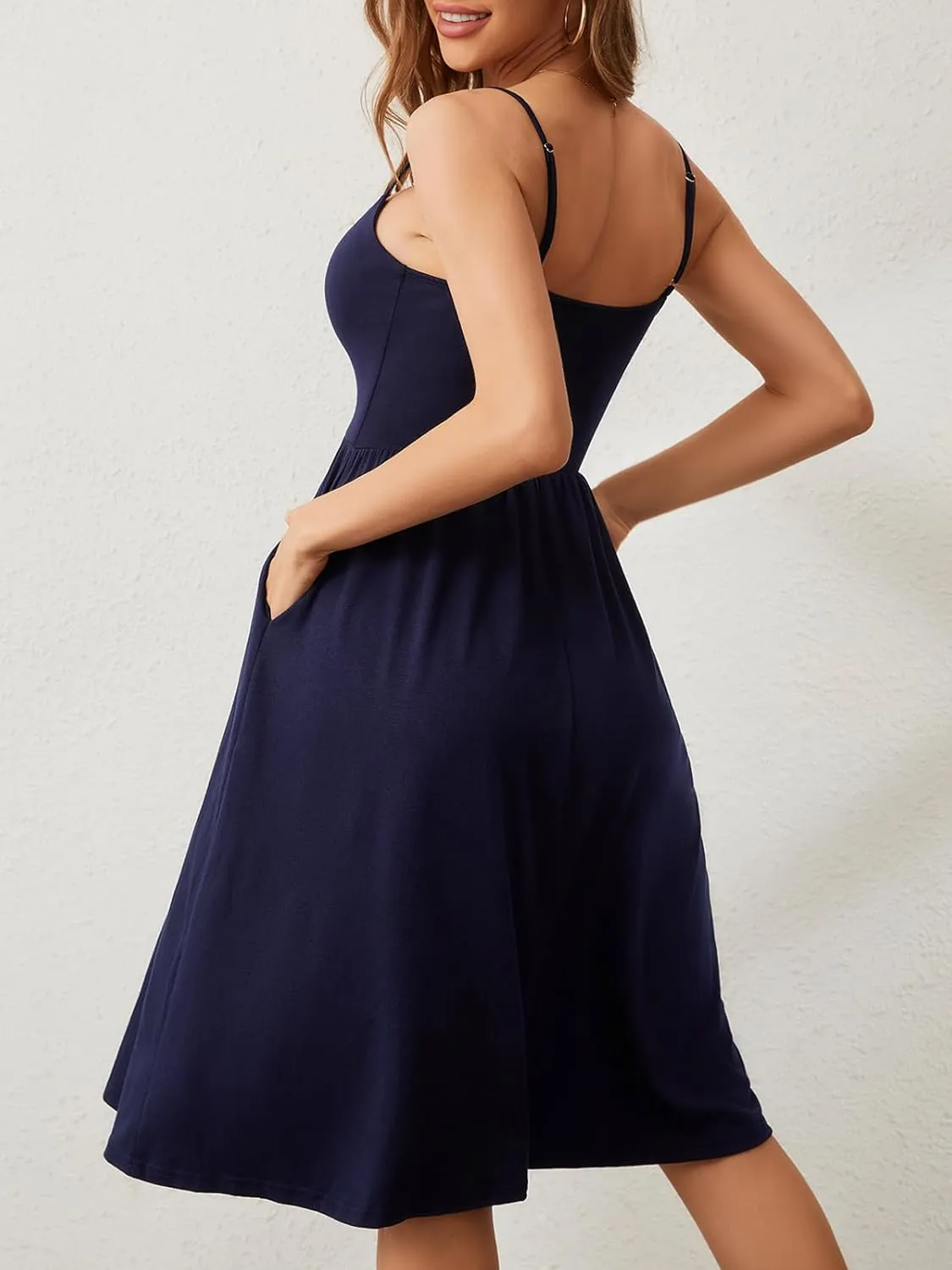 Sureple Summer Dresses for Women 2025 Casual Sweetheart-Neck Empire Waist Swing Aline Spaghetti Strap Dress with Pockets