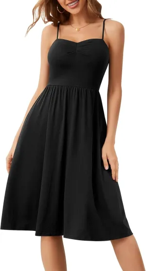 Sureple Summer Dresses for Women 2025 Casual Sweetheart-Neck Empire Waist Swing Aline Spaghetti Strap Dress with Pockets