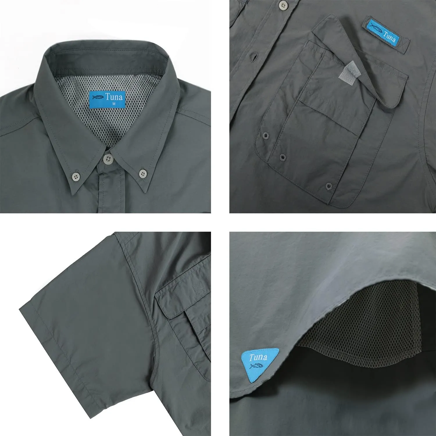 Tuna Men's Fishing Outdoor Button Down UPF 50  Sun Protection Waterproof Hiking Short Sleeve Shirts