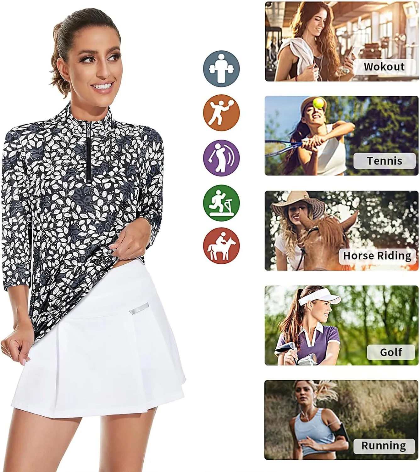 Viracy 3/4 Sleeve Womens Golf Shirts Quick Dry Quarter Zip Workout Tennis Polo Tops with Pocket