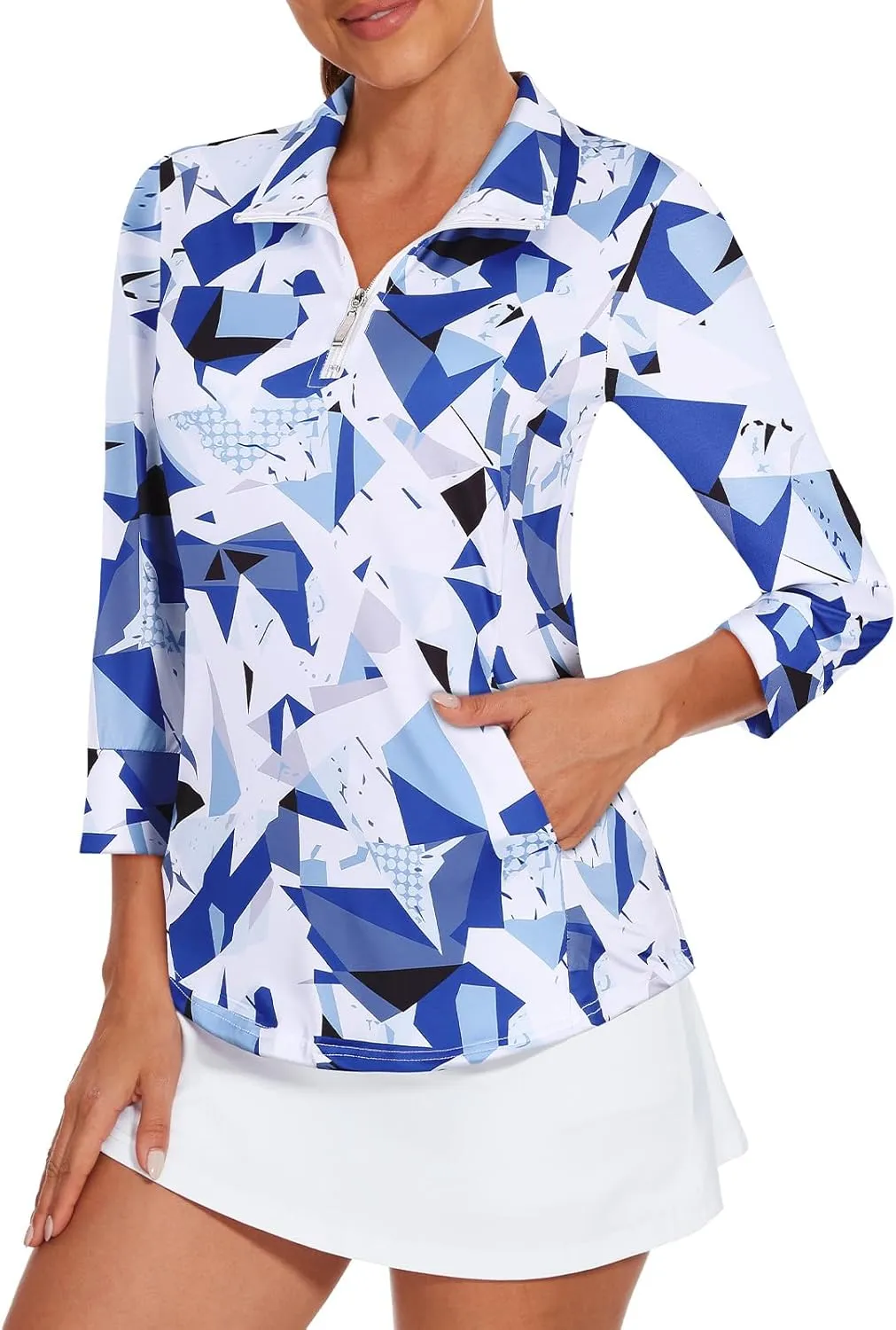 Viracy 3/4 Sleeve Womens Golf Shirts Quick Dry Quarter Zip Workout Tennis Polo Tops with Pocket