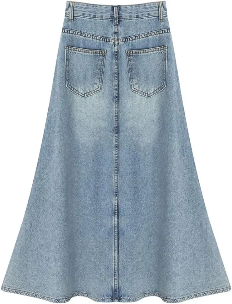 Women Casual Floral Embroider Cowboy Skirt Vintage High Waisted Mid Length Fishtail Skirts