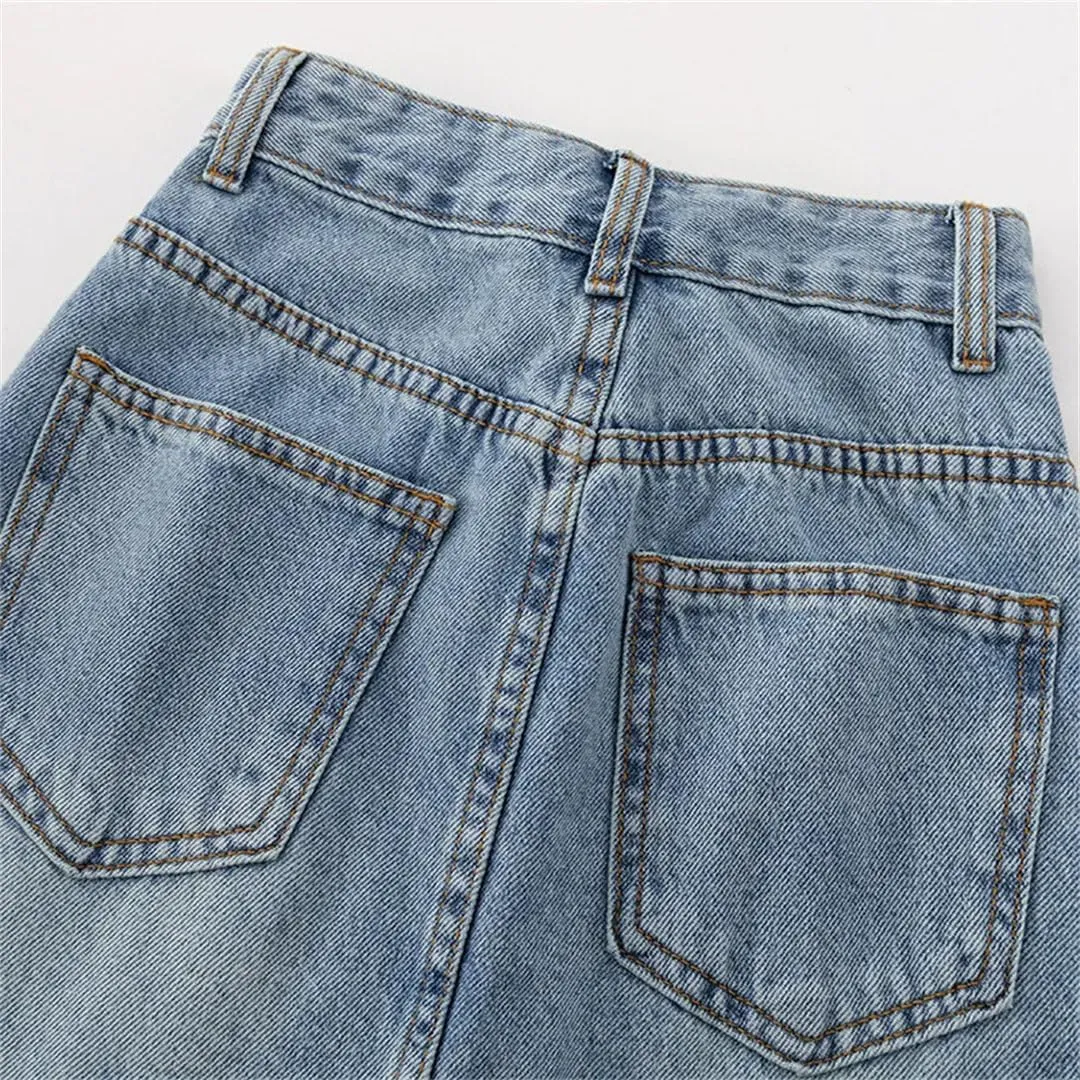 Women Casual Floral Embroider Cowboy Skirt Vintage High Waisted Mid Length Fishtail Skirts