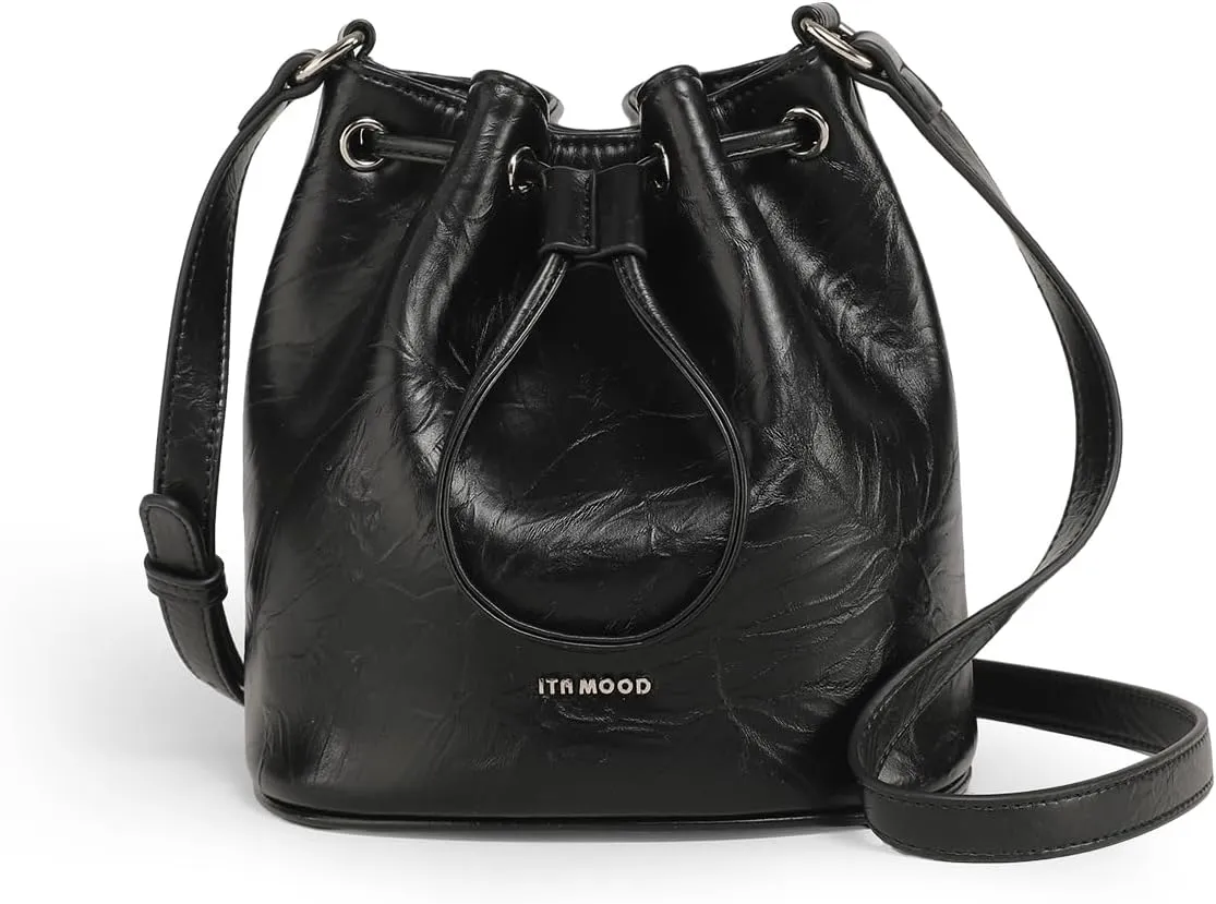 Women Drawstring Bucket Bag for Cosmetics Cell Phone Storage, Original Designer Luxury Leather Crossbody Small Bag, Fashion Adjustable Shoulder Strap Handbag