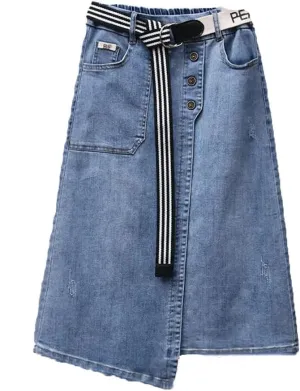 Women Slim Irregular Denim Skirt Casual High Waisted A-Line Buttocks Wrapped Skirts