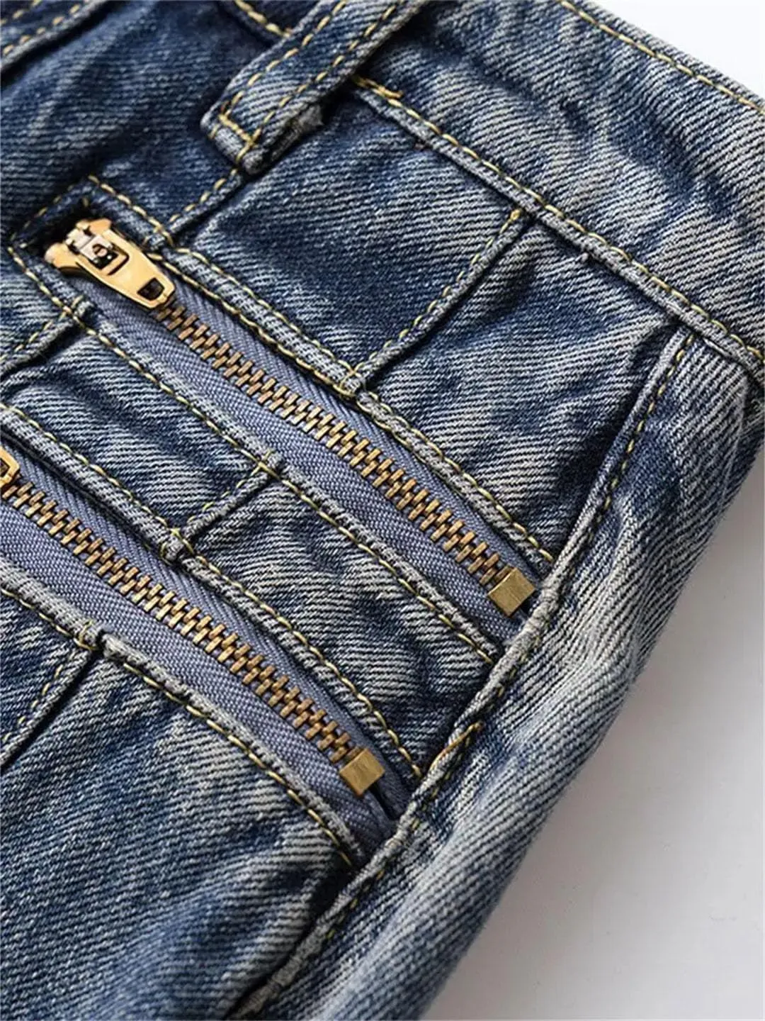 Women Vintage Pleated Midi Denim Skirt Casual High Waisted Slim A-Line Skirts