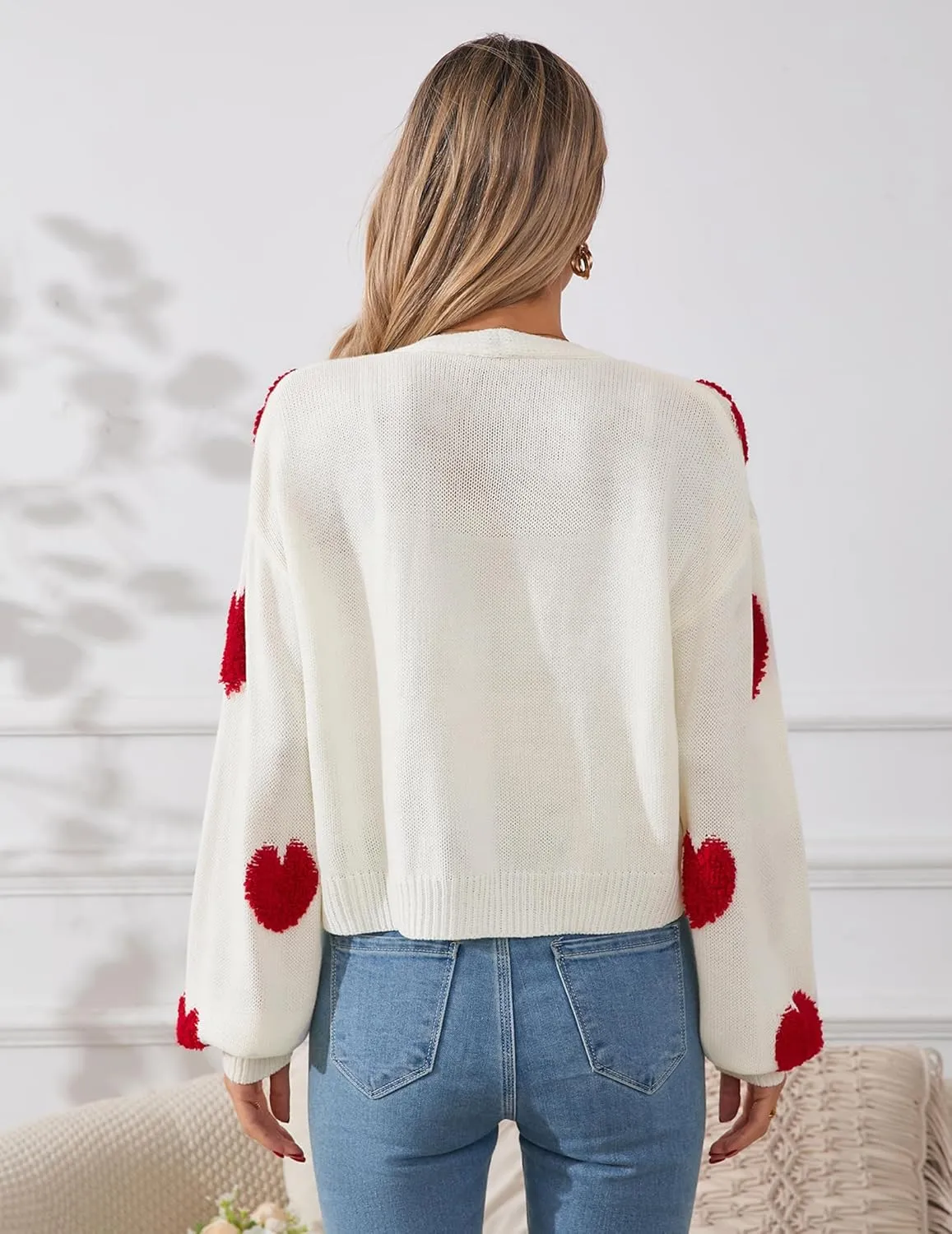 Womens Oversized Cute Heart Cropped Cardigan Spring 2025 Trendy Lightweight V Neck Button Sweater