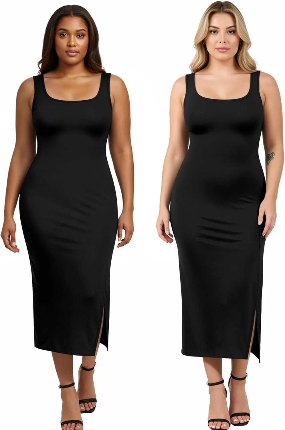 Womens Plus Size Summer Tank Dress Long Ribbed Square Neck Sleeveless Bodycon Sun Dress 2025