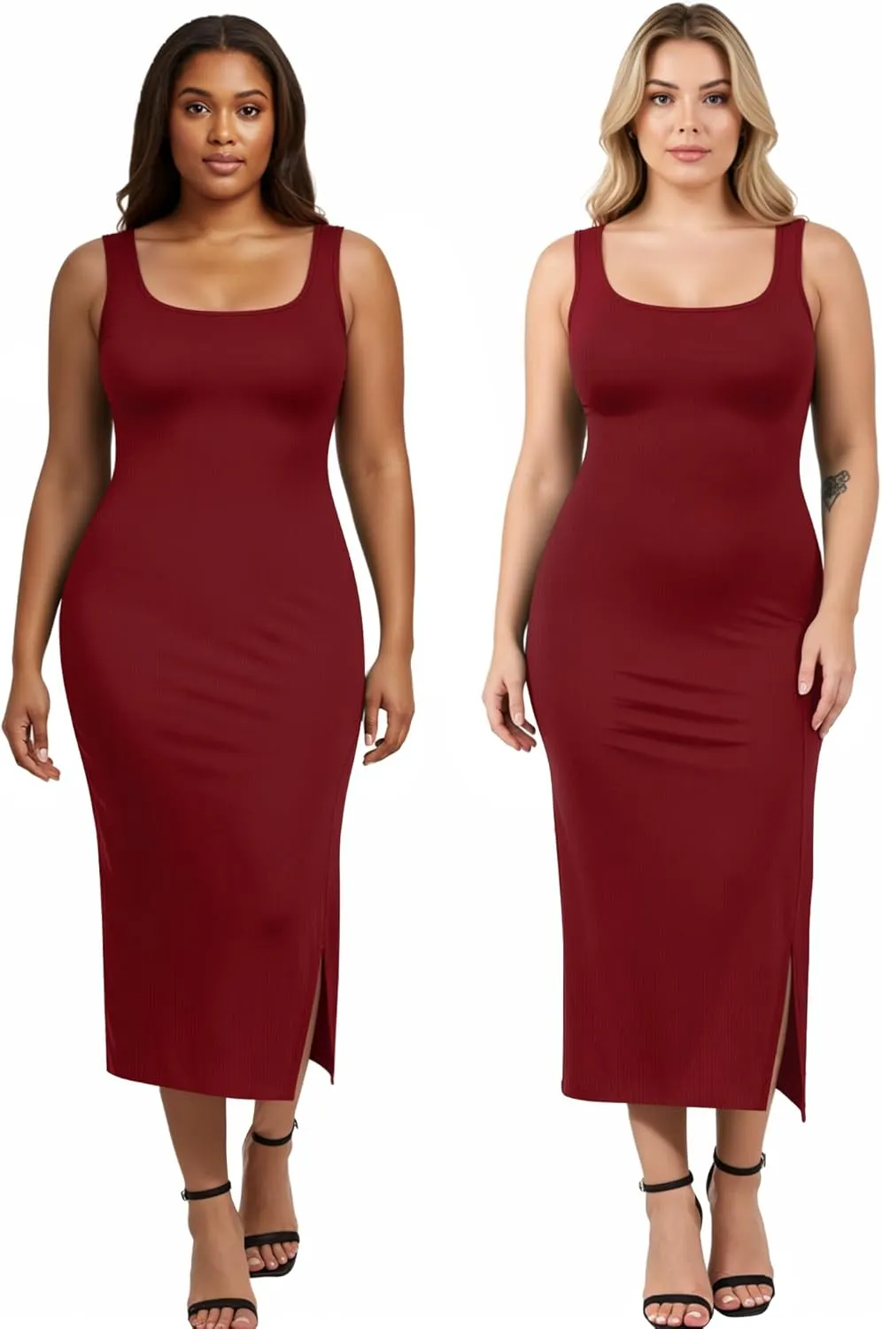 Womens Plus Size Summer Tank Dress Long Ribbed Square Neck Sleeveless Bodycon Sun Dress 2025