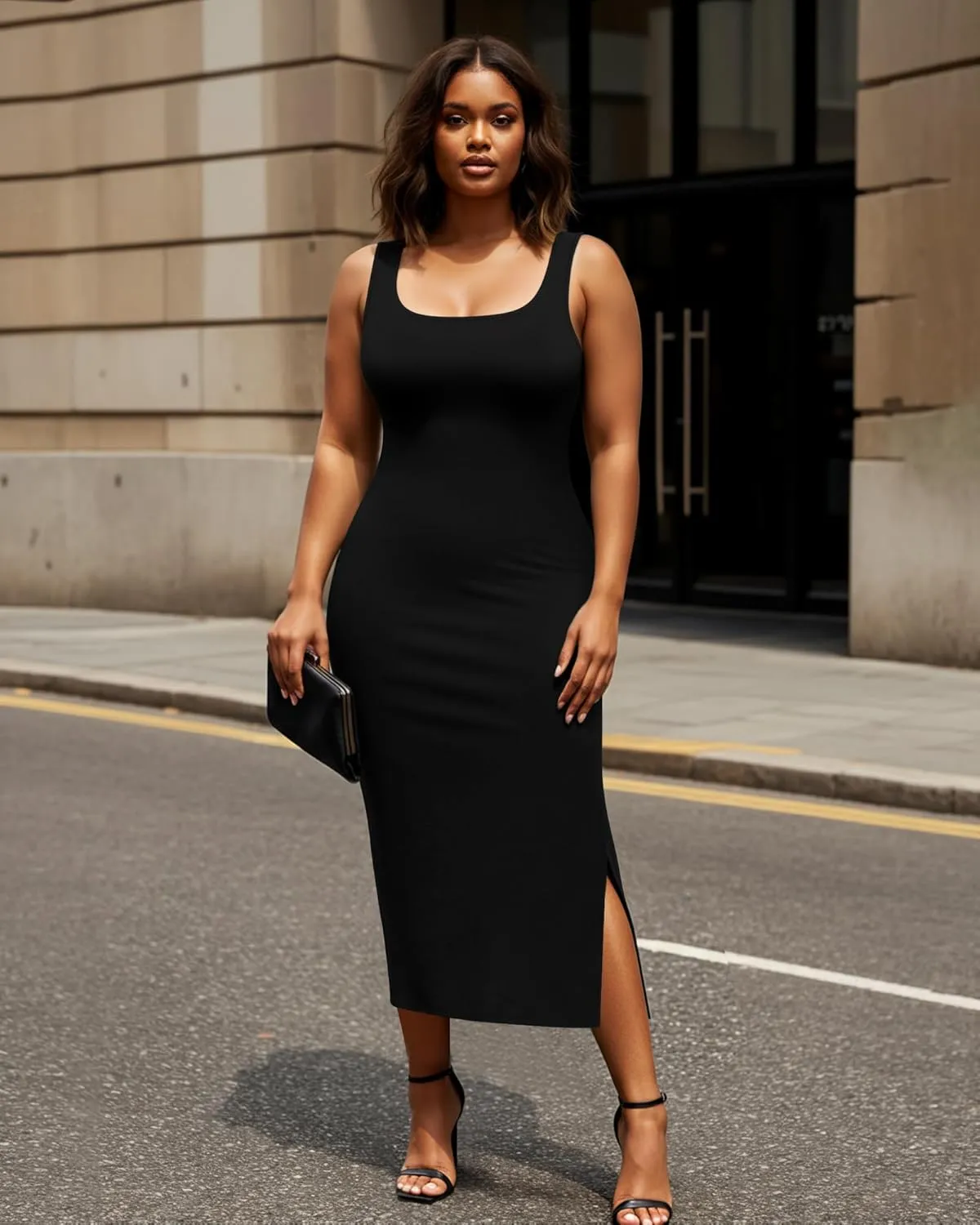 Womens Plus Size Summer Tank Dress Long Ribbed Square Neck Sleeveless Bodycon Sun Dress 2025