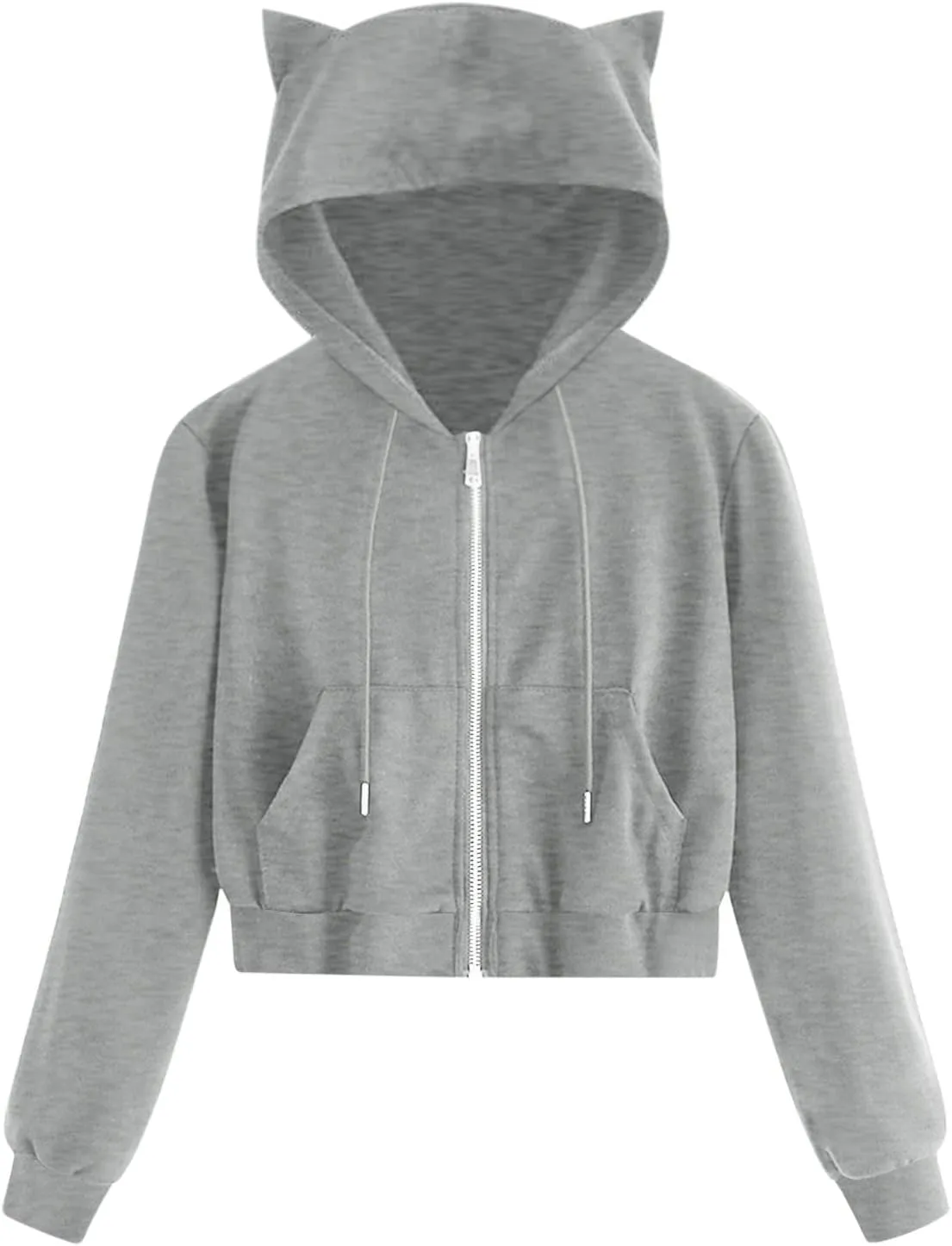 Womens Shirt Zipper Solid Tops Cat Ear Casual Long Sleeve Hooded Sweatshirt Pocket Comfy Gym Sweatshirts Oversized