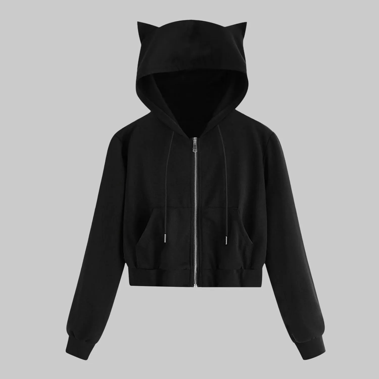 Womens Shirt Zipper Solid Tops Cat Ear Casual Long Sleeve Hooded Sweatshirt Pocket Comfy Gym Sweatshirts Oversized