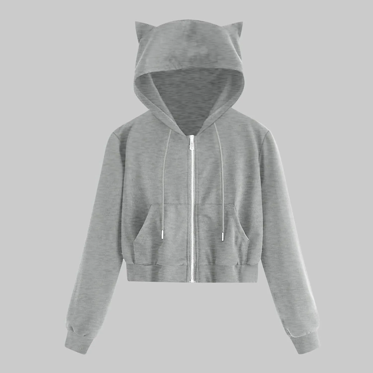 Womens Shirt Zipper Solid Tops Cat Ear Casual Long Sleeve Hooded Sweatshirt Pocket Comfy Gym Sweatshirts Oversized