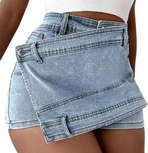 Womens Skorts A-Line High Waist Plus Size Denim Skirt Shorts for Spring Chic Look, Type 9 (S)