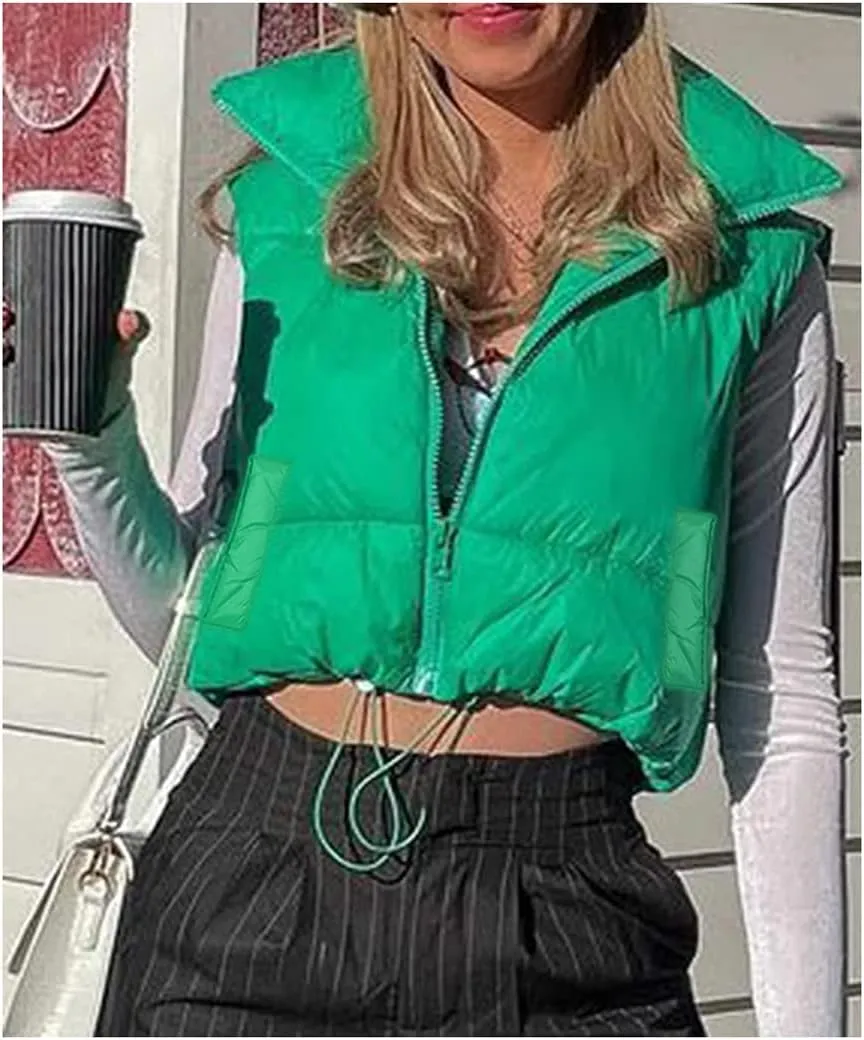 WZTYYDS Women Cropped Puffer Vest Sleeveless Lightweight Cotton-Padded Zipper Crop Short Top Gilet Streetwear