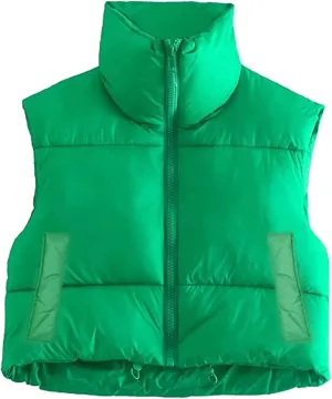 WZTYYDS Women Cropped Puffer Vest Sleeveless Lightweight Cotton-Padded Zipper Crop Short Top Gilet Streetwear