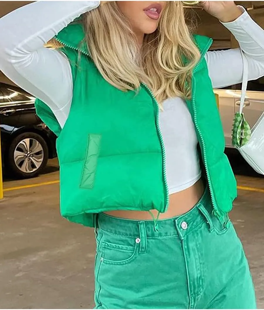 WZTYYDS Women Cropped Puffer Vest Sleeveless Lightweight Cotton-Padded Zipper Crop Short Top Gilet Streetwear