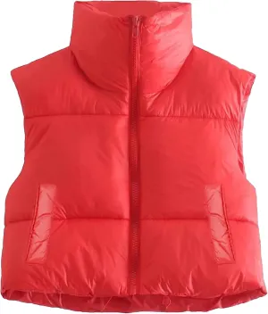 WZTYYDS Women Cropped Puffer Vest Sleeveless Lightweight Cotton-Padded Zipper Crop Short Top Gilet Streetwear