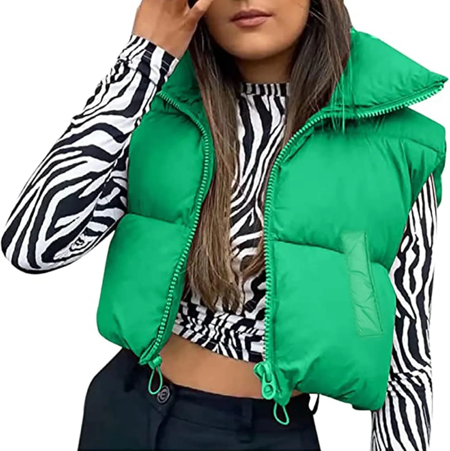 WZTYYDS Women Cropped Puffer Vest Sleeveless Lightweight Cotton-Padded Zipper Crop Short Top Gilet Streetwear