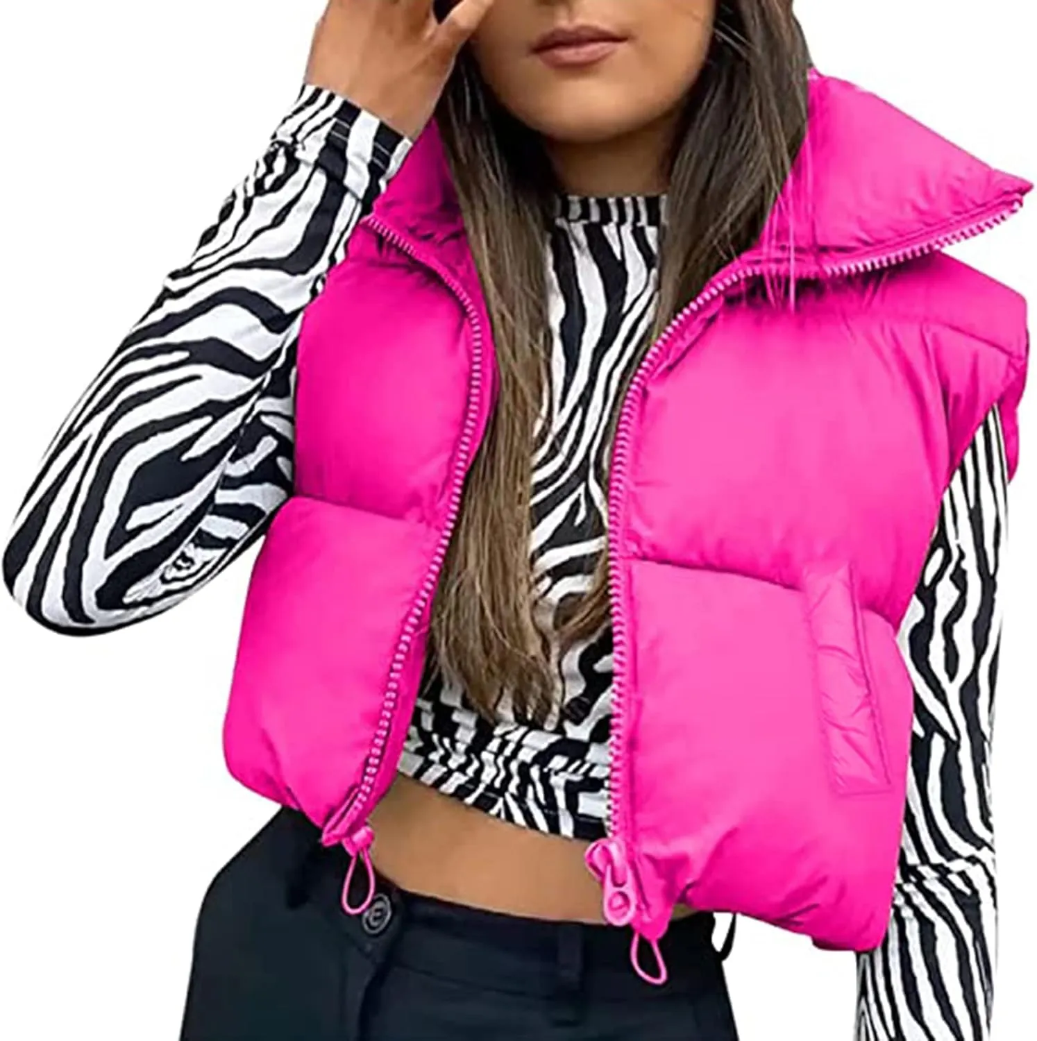 WZTYYDS Women Cropped Puffer Vest Sleeveless Lightweight Cotton-Padded Zipper Crop Short Top Gilet Streetwear