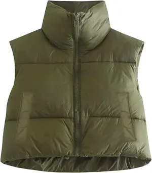 WZTYYDS Women Cropped Puffer Vest Sleeveless Lightweight Cotton-Padded Zipper Crop Short Top Gilet Streetwear