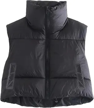 WZTYYDS Women Cropped Puffer Vest Sleeveless Lightweight Cotton-Padded Zipper Crop Short Top Gilet Streetwear