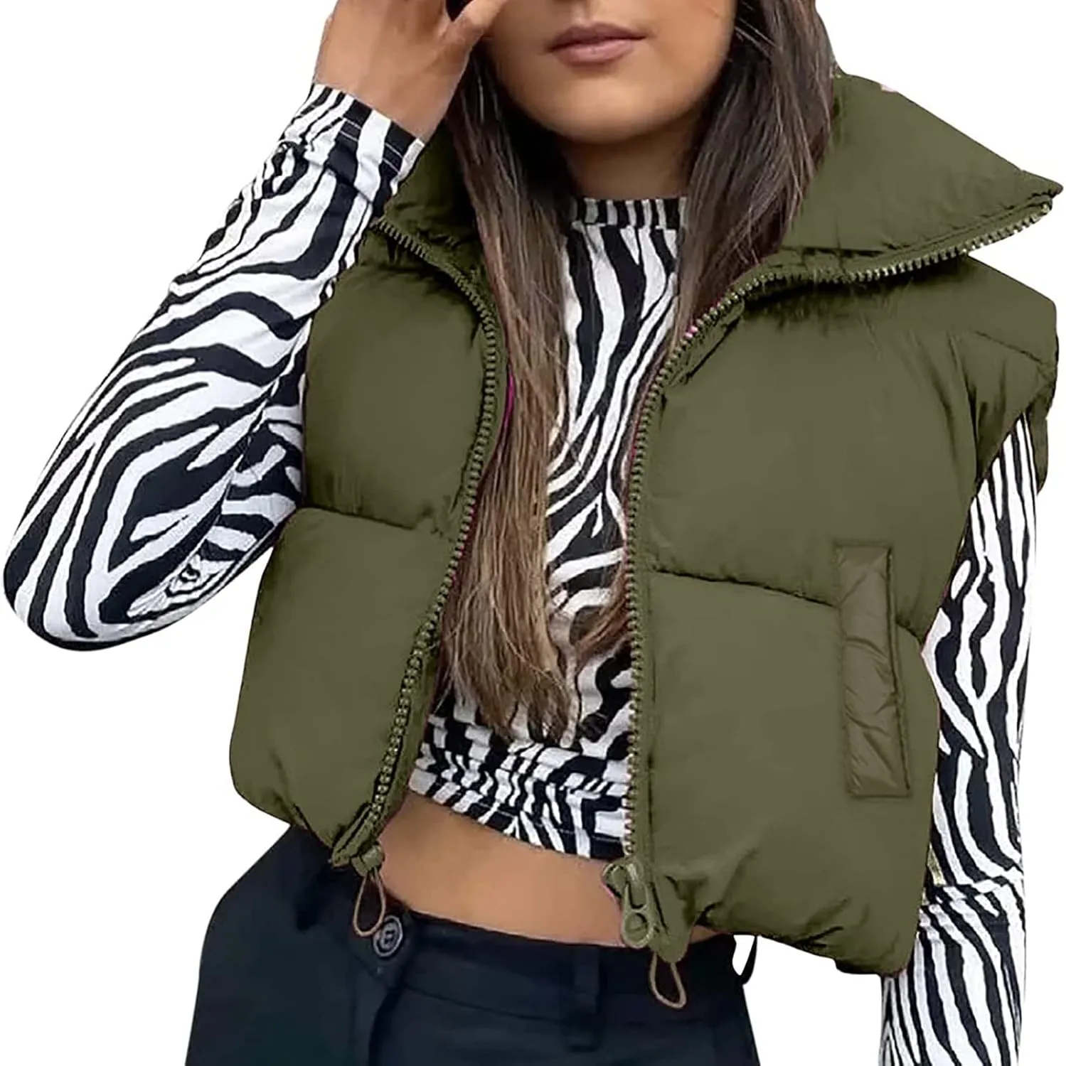 WZTYYDS Women Cropped Puffer Vest Sleeveless Lightweight Cotton-Padded Zipper Crop Short Top Gilet Streetwear