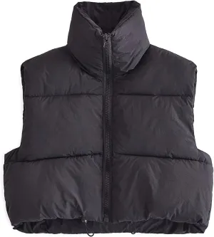 Zhiyouni Womens Cropped Puffer Vest Lightweight Sleeveless Stand Collar Short Padded Vest Gilet