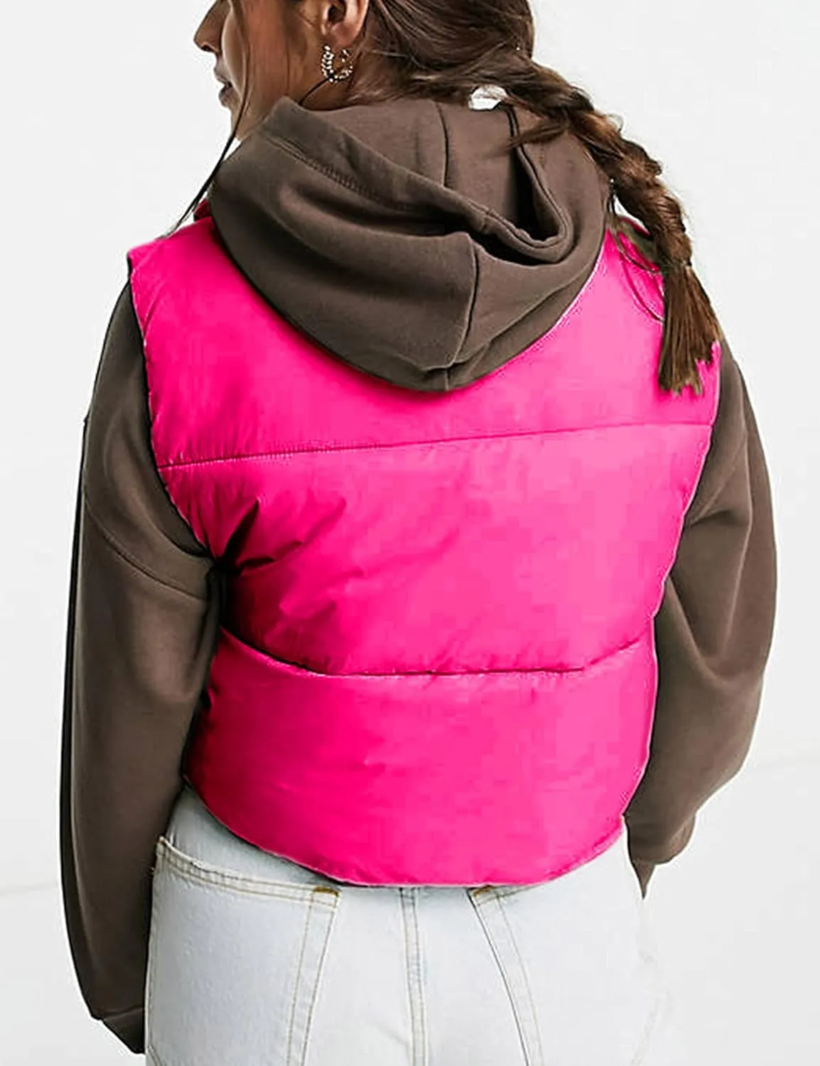 Zhiyouni Womens Cropped Puffer Vest Lightweight Sleeveless Stand Collar Short Padded Vest Gilet