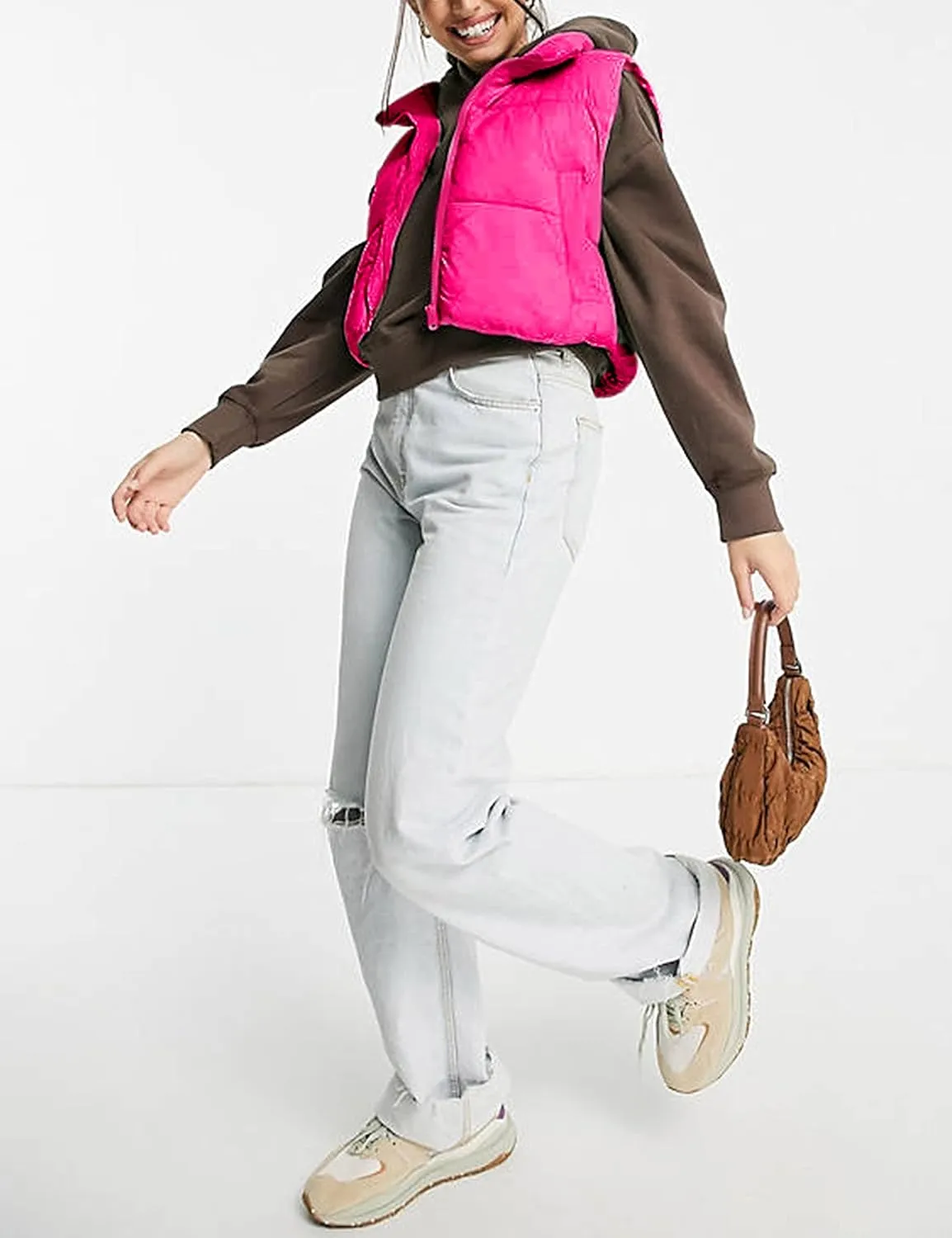 Zhiyouni Womens Cropped Puffer Vest Lightweight Sleeveless Stand Collar Short Padded Vest Gilet